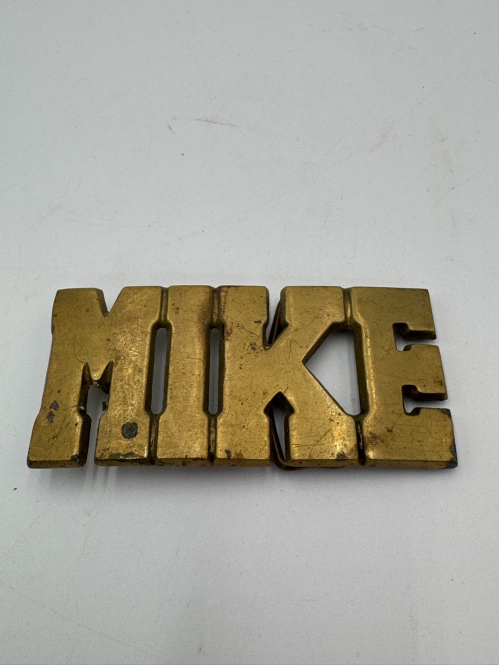 Vintage MIKE Name Belt Buckle Solid Brass Taiwan 1980s Mens